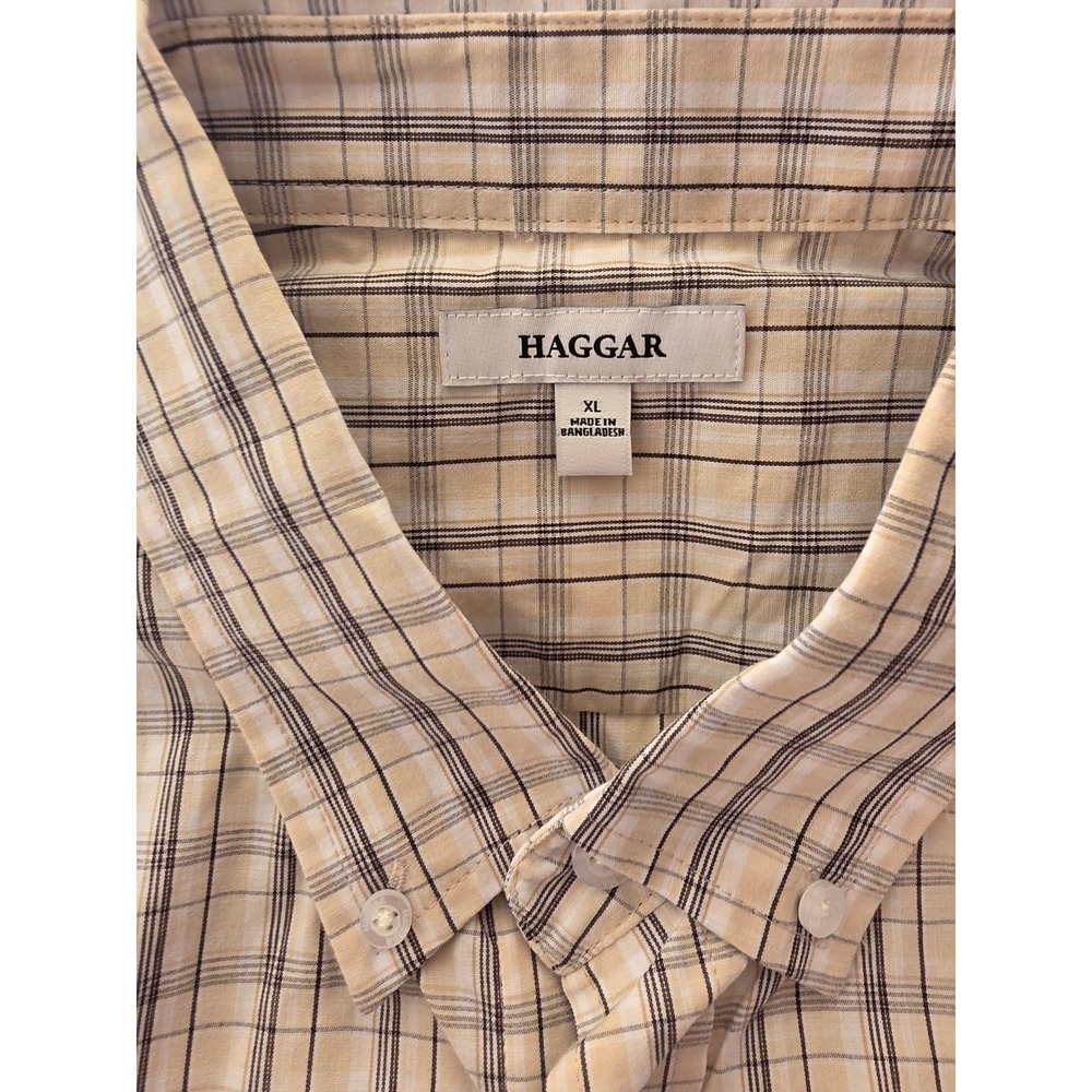 Haggar Mens Button Down Shirt XL NWT Natural Plaid All Day Comfort  Regular $60 - Picture 3 of 8